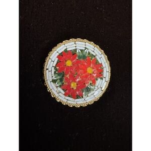 Vintage Italian Micro Mosaic Flower Brooch Gold Tone - Italy- Multicolor